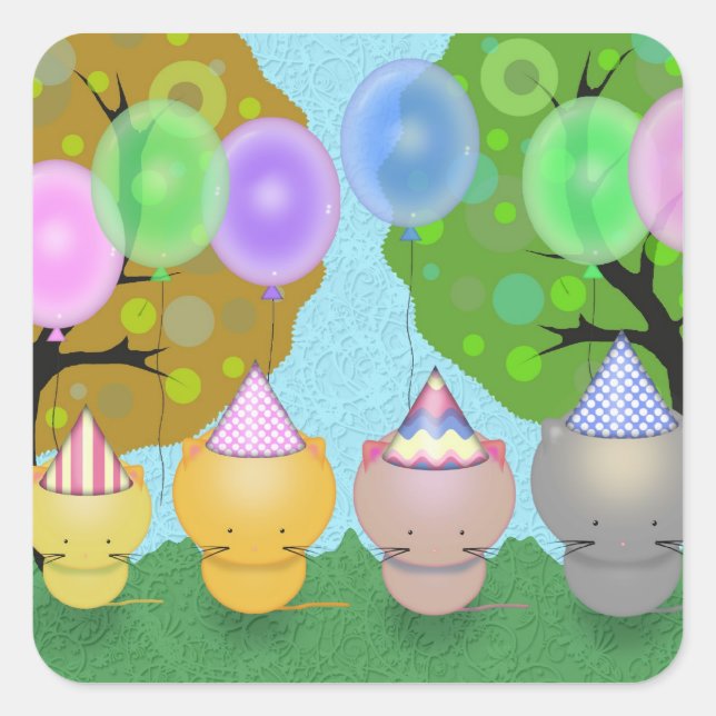 Cute Kittens avec ballons Stickers Anniversaire (Devant)