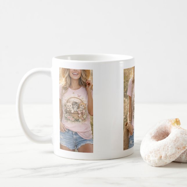 Cute Kittens Floral Graphic Girls  Mug (Avec donut)