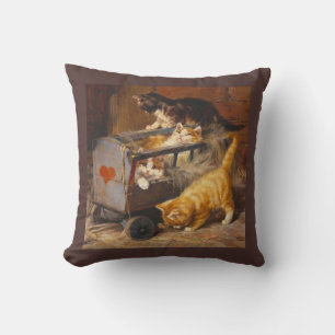Cute Kittens Jouer dans un panier, Coussin d'art V