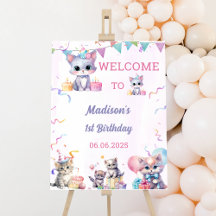 Cute Kitty Chat 1er Affiche de bienvenue d'anniver