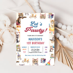 Cute Kitty Chat 1er Anniversaire Fête Invitation