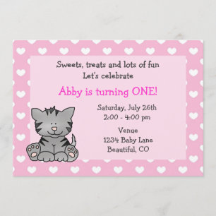 Cute Kitty Chat 1er Anniversaire Invitation pour f