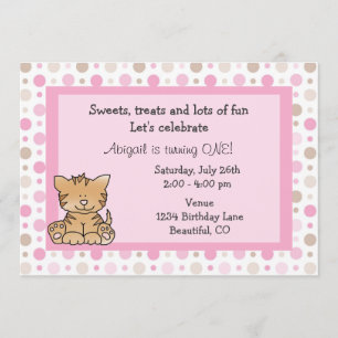 Cute Kitty Chat 1er Anniversaire Invitation pour f