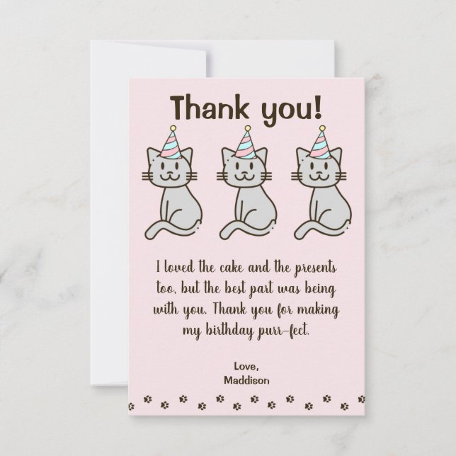 Cute Kitty Chat Anniversaire Carte de remerciement (Devant)