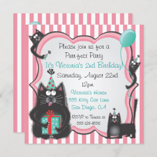 Cute Kitty Chat Anniversaire Fête Invitation