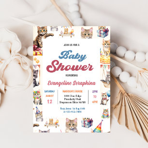 Cute Kitty Chat Baby shower Fête Invitation