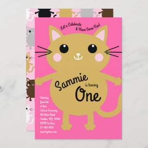 Cute Kitty Chat coloré 1er anniversaire Invitation