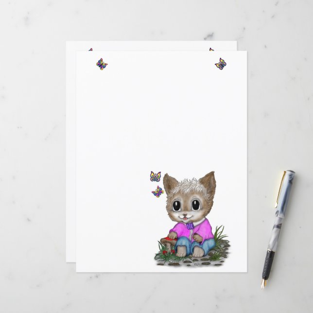 Cute Kitty Chat et Papillon (Devant/Arrière en situation)