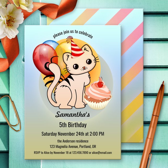 Cute Kitty Cupcake Invitation d'anniversaire pour  (Créateur téléchargé)
