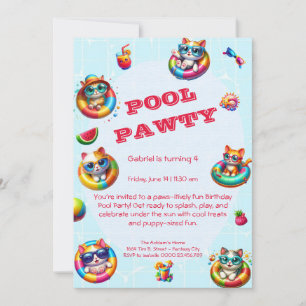 Cute Kitty Pool Fête Anniversaire Invitation