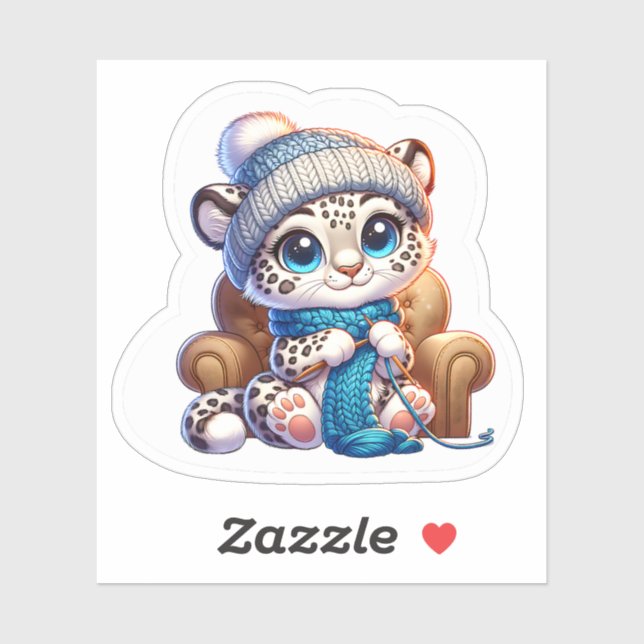 Cute Knitting Anime Kawaii Snow Leopard Stickers (Feuille)