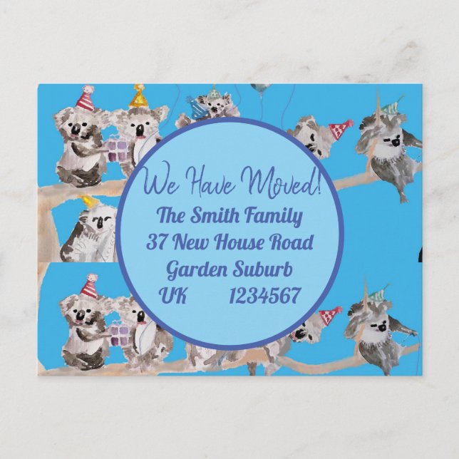 Cute Koala Art Nouvelle Adresse Carte Postale Nous (Devant)