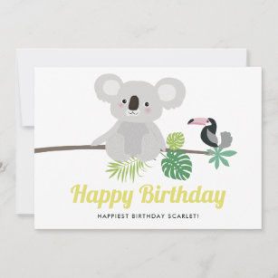Cute Koala et Toucan Tropical Joyeux anniversaire