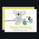 Cute Koala et Toucan Tropical Joyeux anniversaire<br><div class="desc">Envoyez vos voeux d'anniversaire et vos voeux avec cette carte d'anniversaire tropicale. Il présente des illustrations de koala mignon et toucan avec la monstère et d'autres feuilles tropicaux. Personnalisez en ajoutant vos propres détails. Cette jolie carte d'anniversaire sera parfaite pour les fêtes d'anniversaire d'été. Des éléments correspondants sont disponibles.</div>