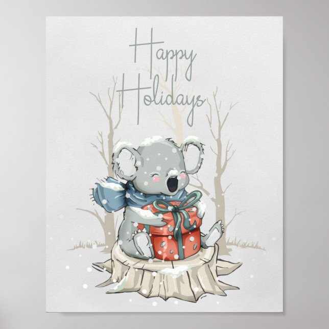 Cute Koala Happy Holidays Poster Papier (Devant)