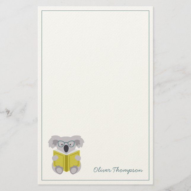 Cute koala lecture animal enfants papeterie papier (Devant)