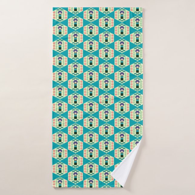 Cute Kokeshi Doll Hexagon Pattern (Serviette de bain)