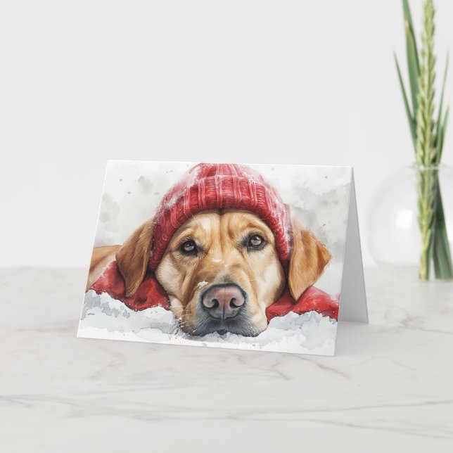 Cute Lab Chien en hiver Casquette Noël Carte (Devant)