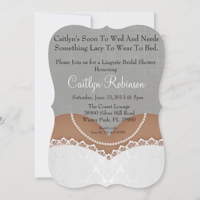 Cute Lace Bra Lingerie Bridal Douche Invitation (Devant)