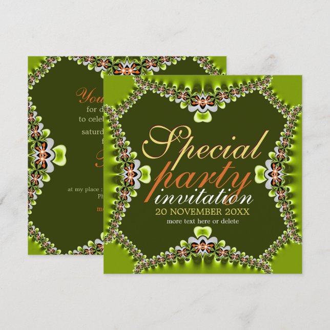 Cute Lacy Fresh Green Girls Invitations (Devant / Derrière)