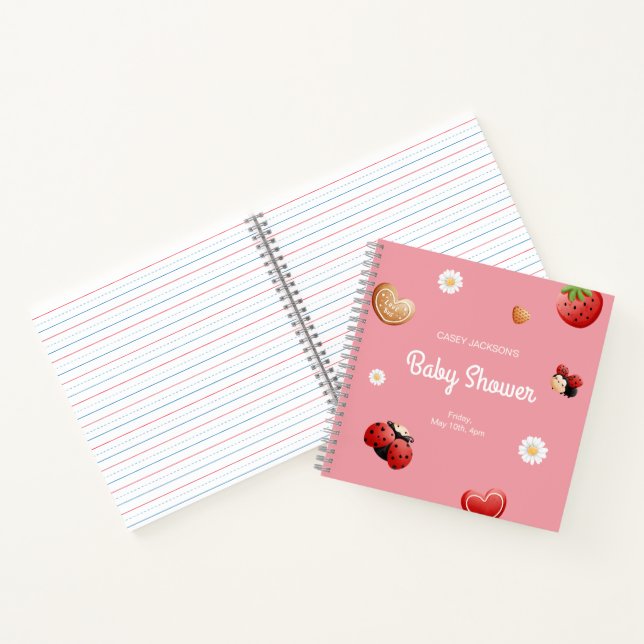 Cute Ladybug Flowers Baby shower livre d'invité (Intérieur)