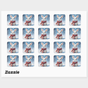 Cute lapin douillet dans les stickers de neige