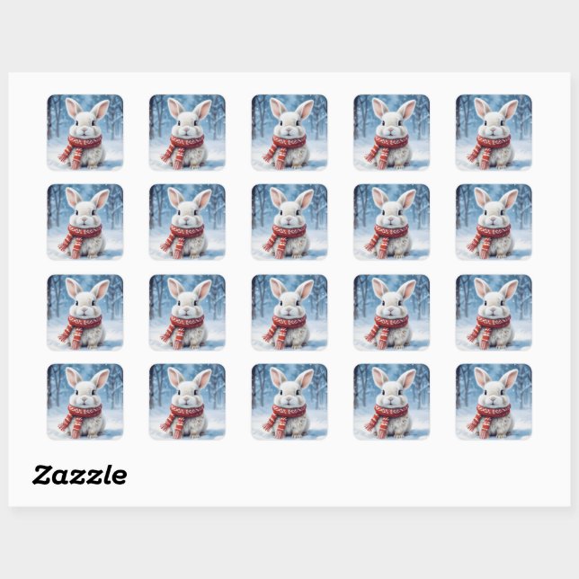 Cute lapin douillet dans les stickers de neige (Feuille)