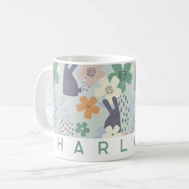 Cute lapin et florale Mug personnalisé | Personnal (Devant gauche)