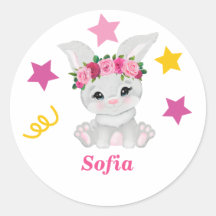 Cute lapin fille classique rond autocollant
