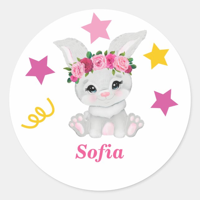 Cute lapin fille classique rond autocollant (Devant)