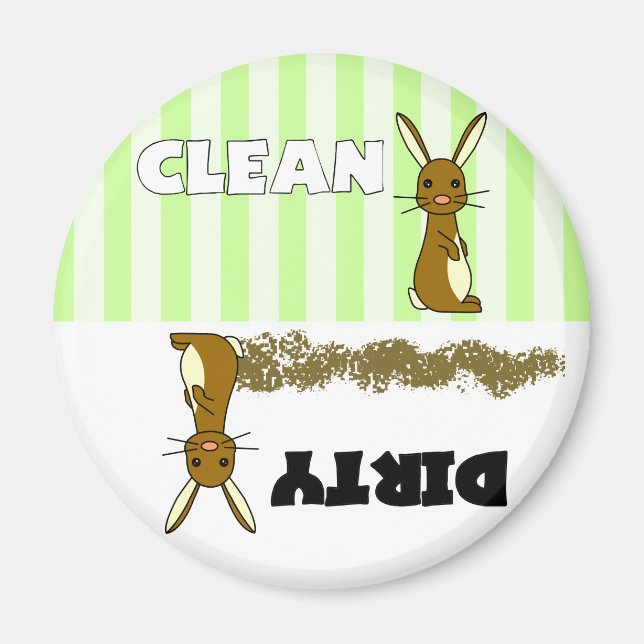 Cute lapin propre / Lave-vaisselle sale Magnet (Devant)