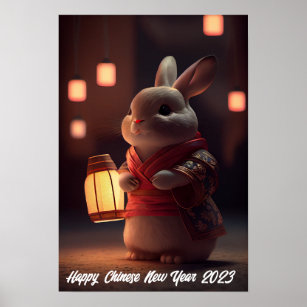 Cute lapin traditionnel chinois Poster de robe