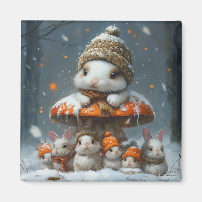 Cute lapine d'hiver avec Magnet de frigidaire de c (Devant)