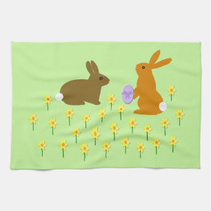 Cute lapins de Pâques et jonquilles Serviette de c