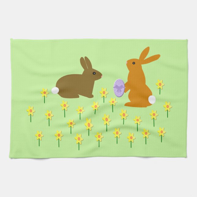 Cute lapins de Pâques et jonquilles Serviette de c (Horizontal)