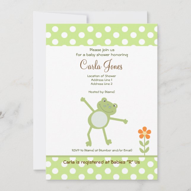 Cute Leapfrog Baby Shower Invitations 5 x 7 taille (Devant)