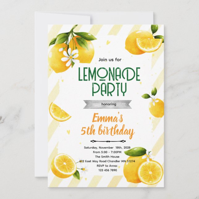 Cute lemon party theme invitation (Devant)