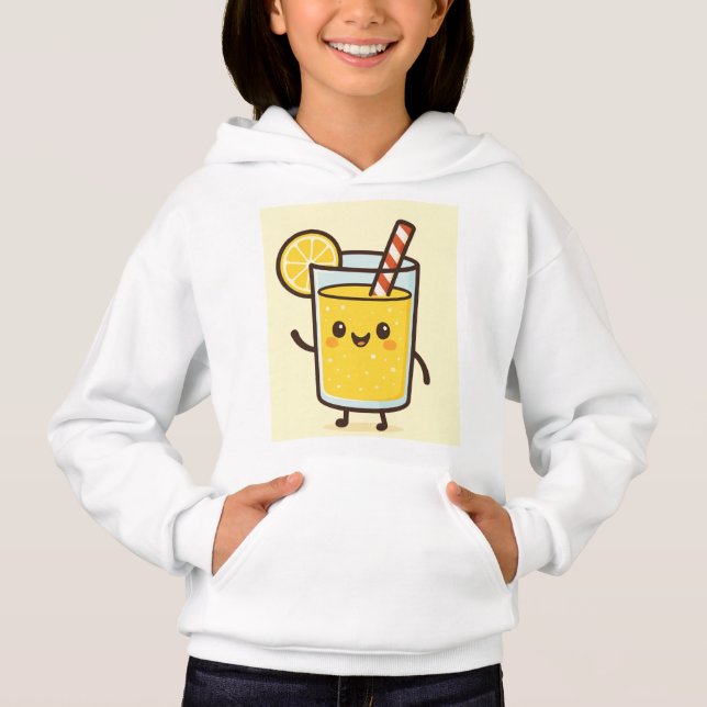 Cute Lemonade Drink Cartoon White Hoodie (Devant)