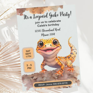 Cute Leopard Gecko Invitation de fête d'anniversai