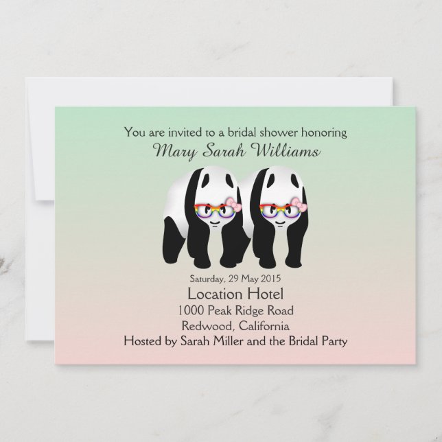 Cute Lesbian Pandas Ours Bridal Douche Invitation (Devant)
