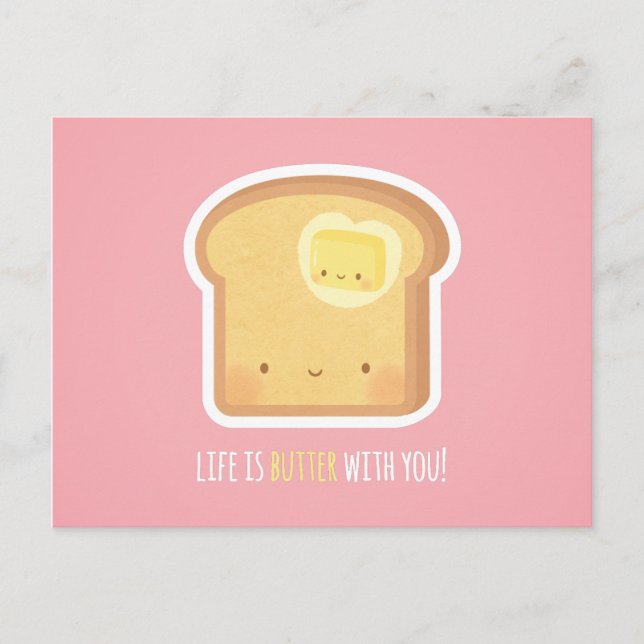 Cute Life is Butter with You Love Pun Carte postal (Devant)