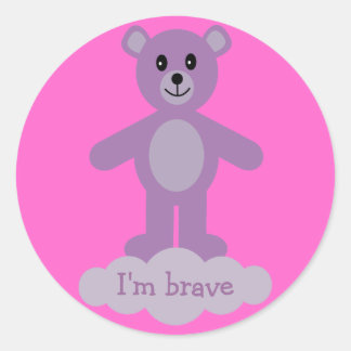 Cute Lilac Teddy Bear Je suis Brave Stickers Rose