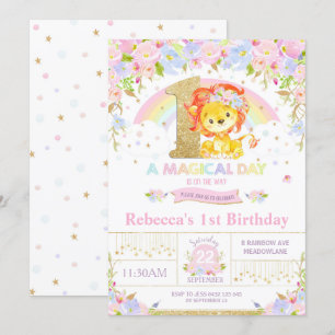 Cute Lion Anniversaire Fête Invitation Fille Flora