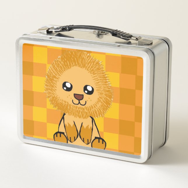 Cute Lion Themed Lunchbox (with checked pattern) (Dos)