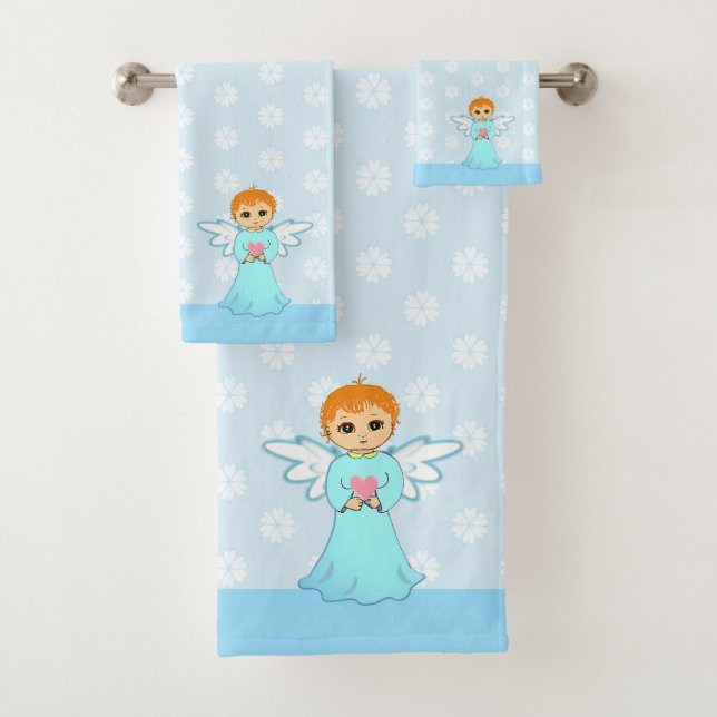 Cute Little Angel & Flower Motif sur bleu clair (En situation)