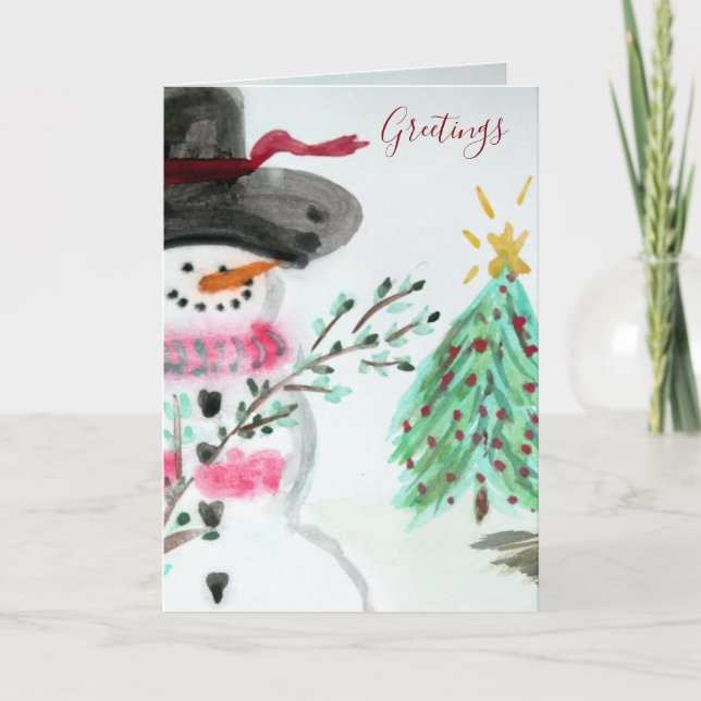 Cute Little Artistic Snowman Carte de vacances pli (Devant)
