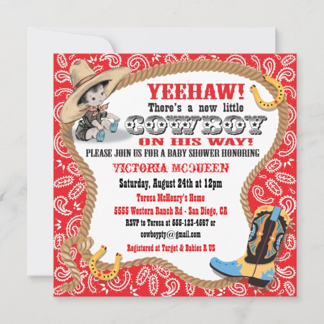Cute Little Cowboy Baby shower Invitation (Devant)