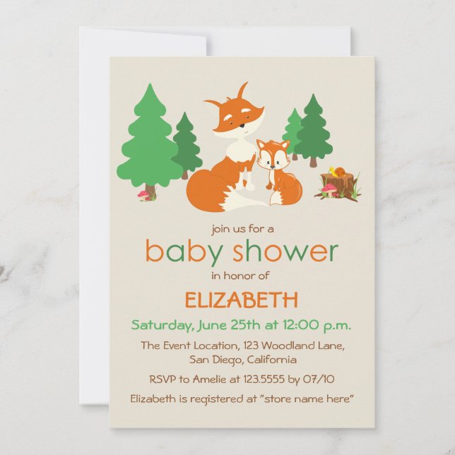Cute Little Fox et Maman Baby shower Invitation (Devant)