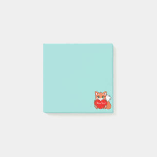 Cute Little Fox on Light Blue Post-it Notes