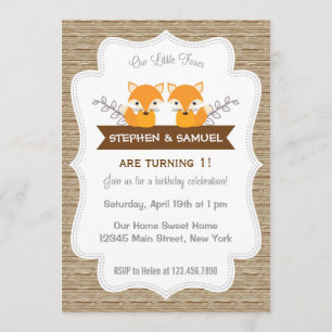 Cute Little Foxes Invitation Anniversaire Woodland